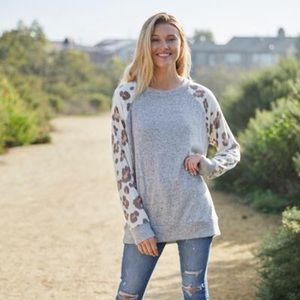 PLUS SIZE Leopard Sleeve Cozy Sweater Top